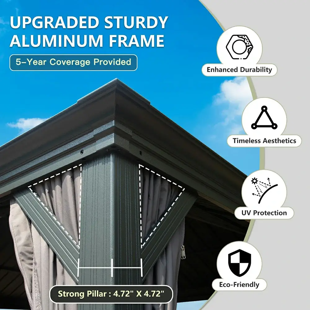 Aluminum Hardtop Gazebo Dark Gray with Drainage Gutters - Image 8