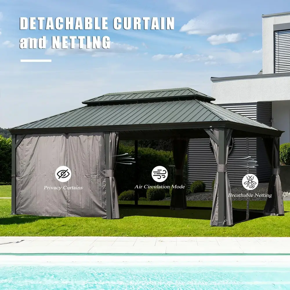Aluminum Hardtop Gazebo Dark Gray with Drainage Gutters - Image 81