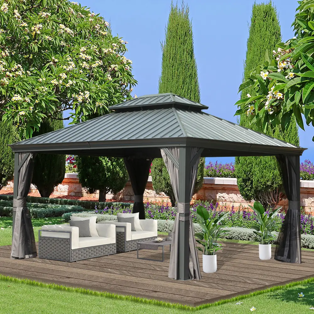 Aluminum Hardtop Gazebo Dark Gray with Drainage Gutters - Image 84