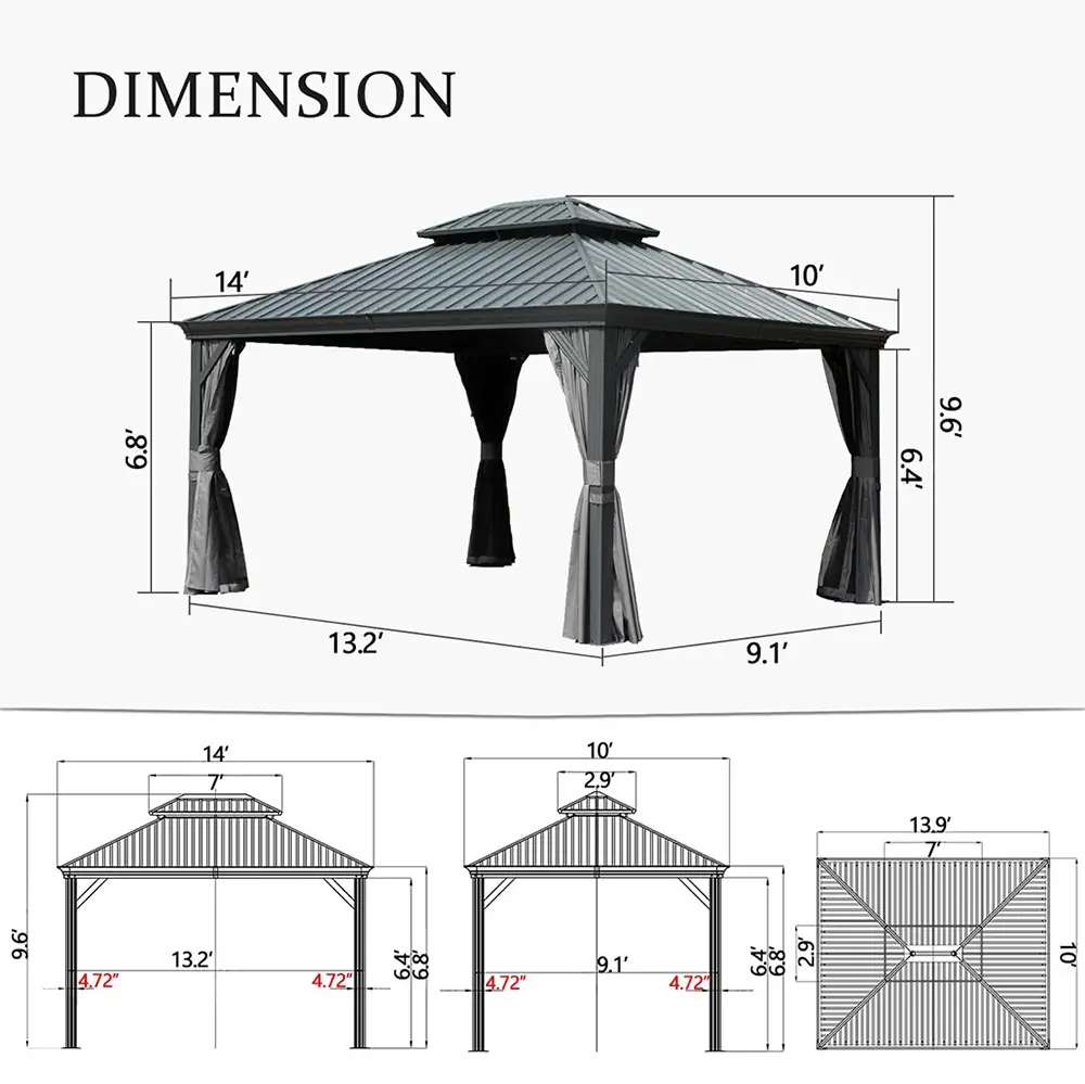 Aluminum Hardtop Gazebo Dark Gray with Drainage Gutters - Image 85