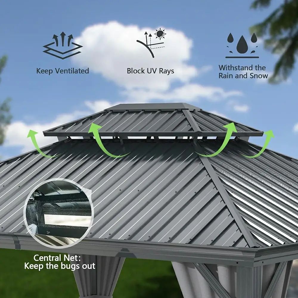 Aluminum Hardtop Gazebo Dark Gray with Drainage Gutters - Image 87