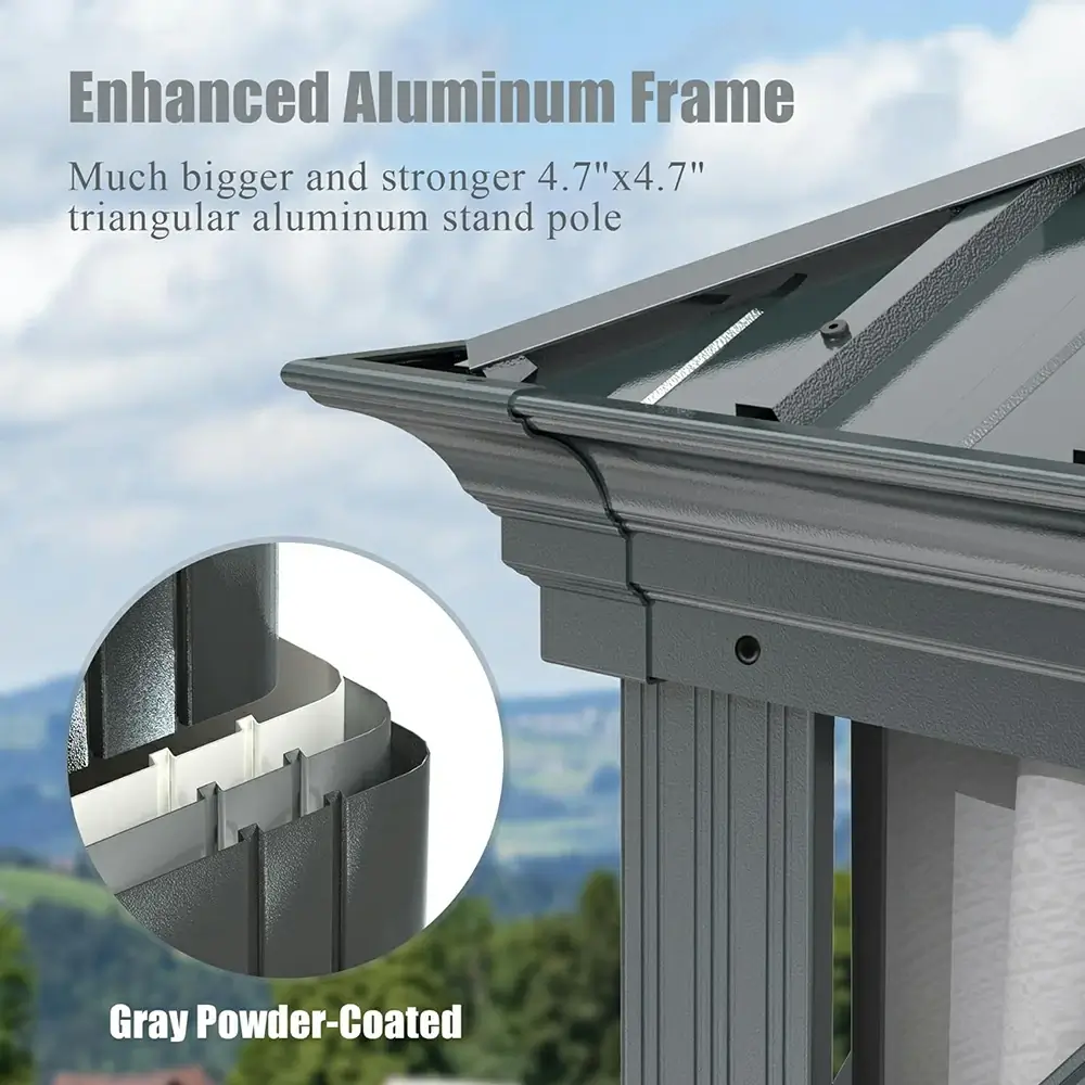 Aluminum Hardtop Gazebo Dark Gray with Drainage Gutters - Image 9
