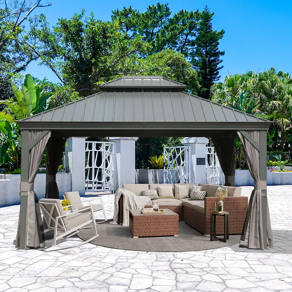 Aluminum Hardtop Gazebo Dark Gray with Drainage Gutters - Image 92