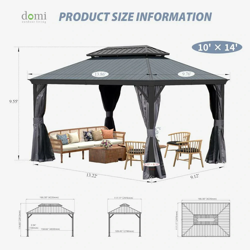 Galvanized Steel Hardtop Gazebo Dark Gray with Resin Roof & Gutters - Image 10