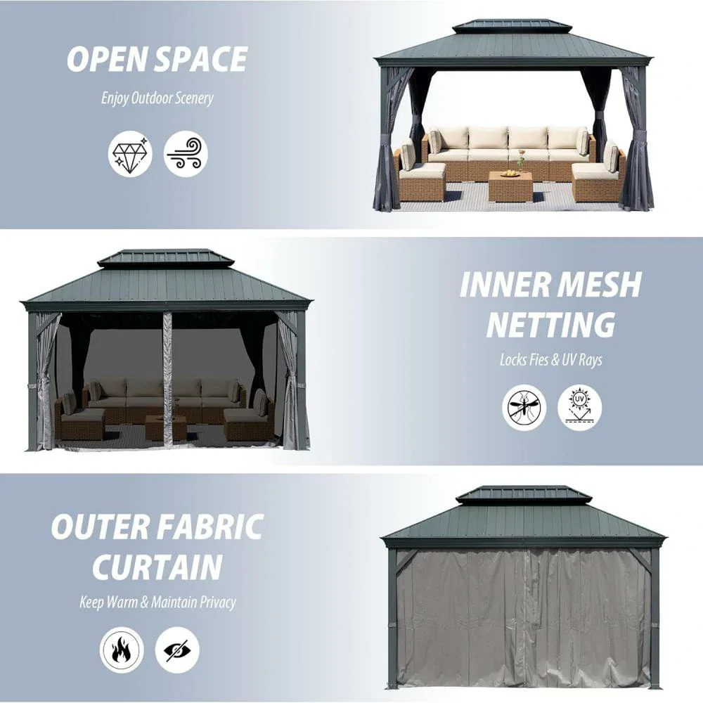 Galvanized Steel Hardtop Gazebo Dark Gray with Resin Roof & Gutters - Image 16