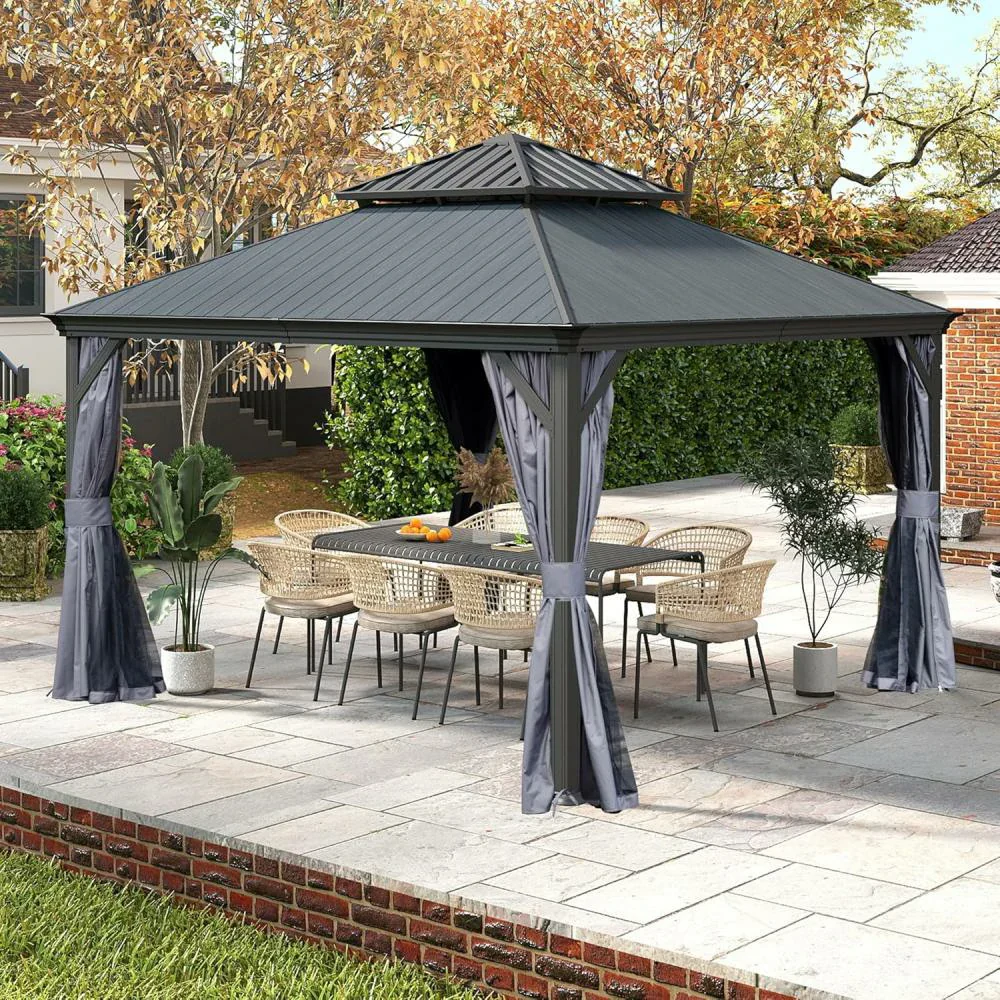 Galvanized Steel Hardtop Gazebo Dark Gray with Resin Roof & Gutters - Image 17