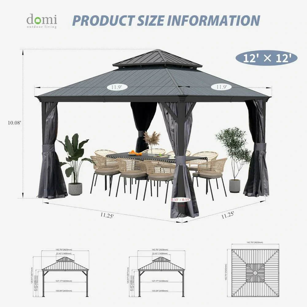 Galvanized Steel Hardtop Gazebo Dark Gray with Resin Roof & Gutters - Image 18