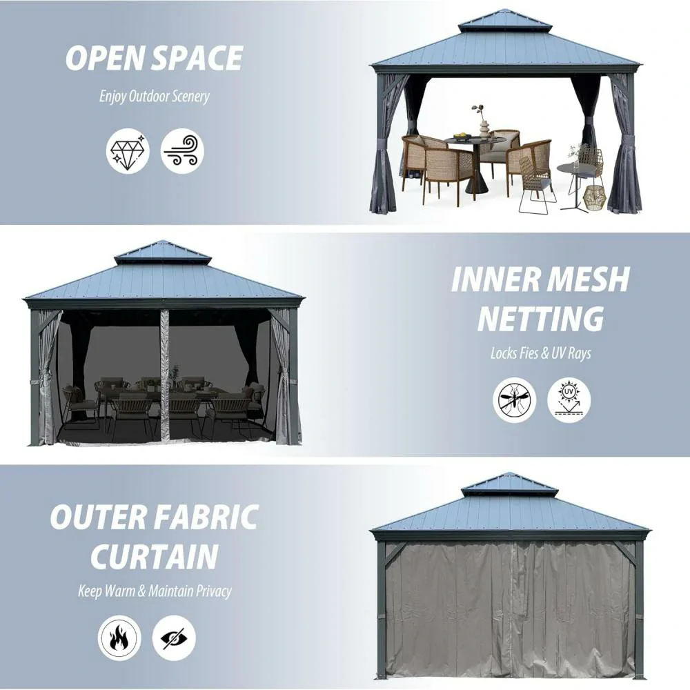 Galvanized Steel Hardtop Gazebo Dark Gray with Resin Roof & Gutters - Image 24