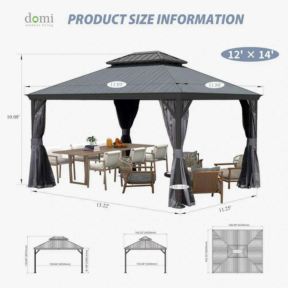 Galvanized Steel Hardtop Gazebo Dark Gray with Resin Roof & Gutters - Image 26