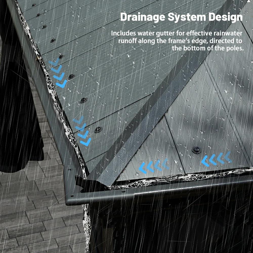 Galvanized Steel Hardtop Gazebo Dark Gray with Resin Roof & Gutters - Image 30