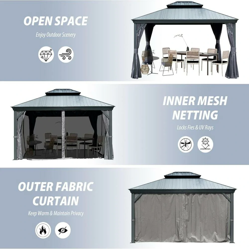 Galvanized Steel Hardtop Gazebo Dark Gray with Resin Roof & Gutters - Image 32