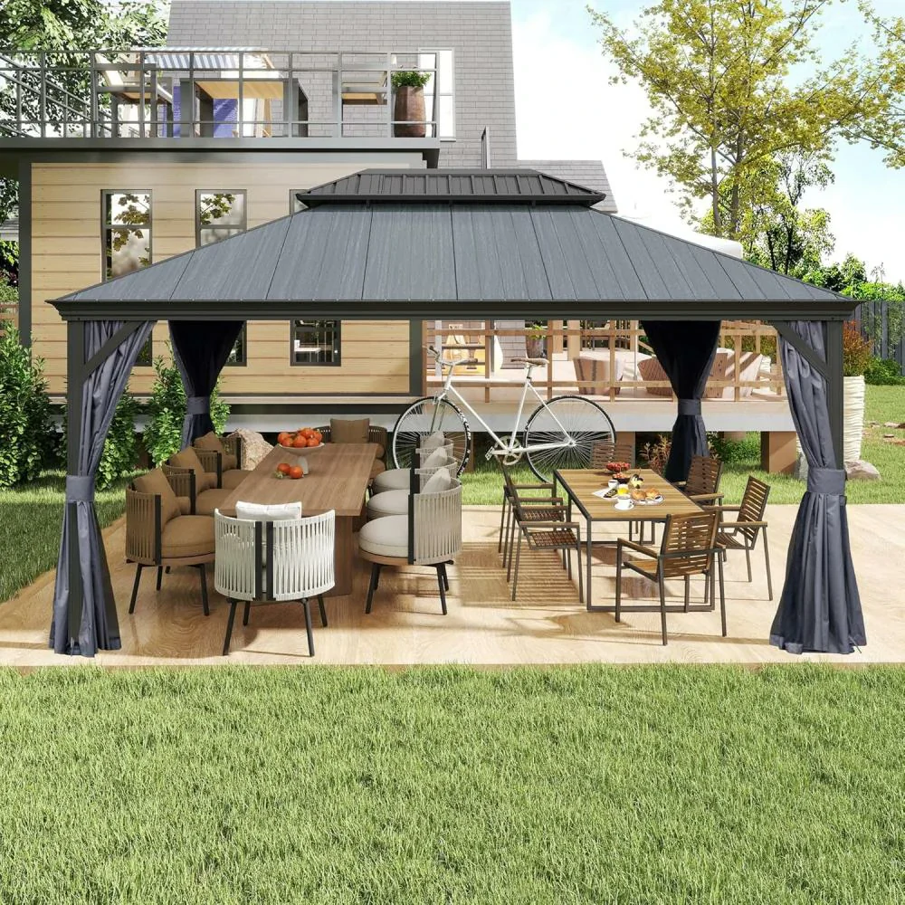 Galvanized Steel Hardtop Gazebo Dark Gray with Resin Roof & Gutters - Image 33