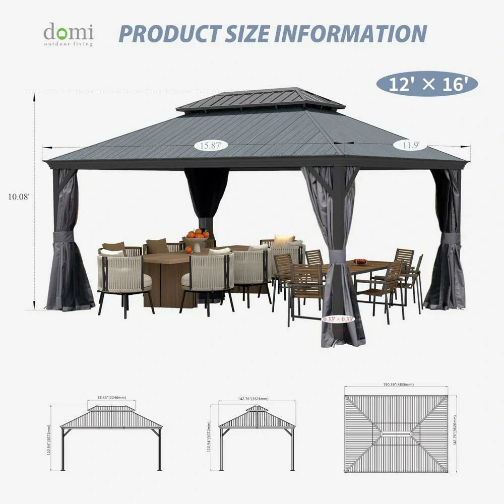 Galvanized Steel Hardtop Gazebo Dark Gray with Resin Roof & Gutters - Image 34