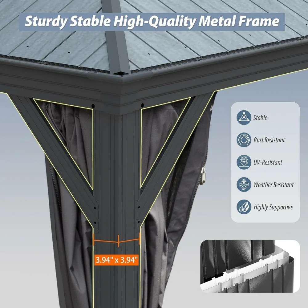 Galvanized Steel Hardtop Gazebo Dark Gray with Resin Roof & Gutters - Image 37