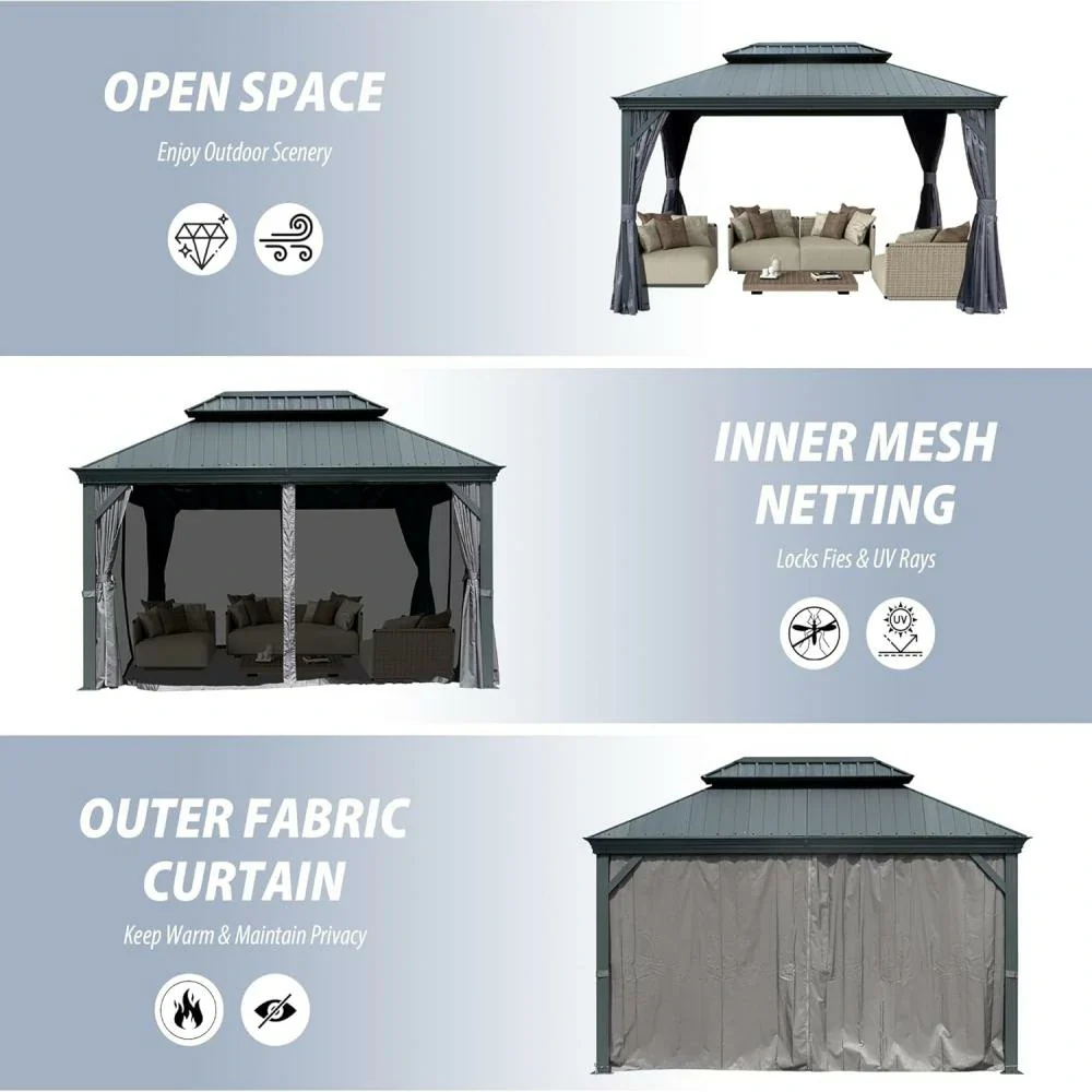Galvanized Steel Hardtop Gazebo Dark Gray with Resin Roof & Gutters - Image 40