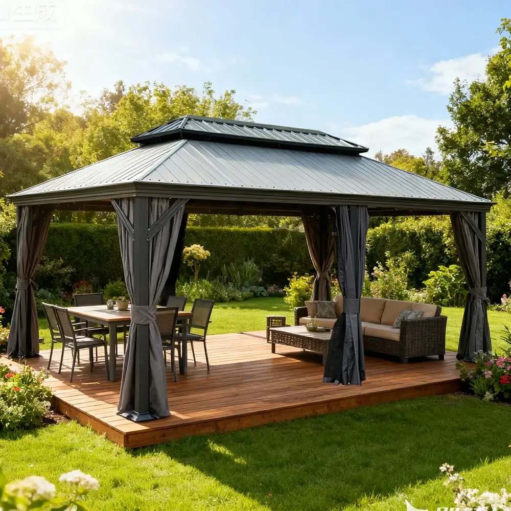 Galvanized Steel Hardtop Gazebo Dark Gray with Resin Roof & Gutters - Image 41