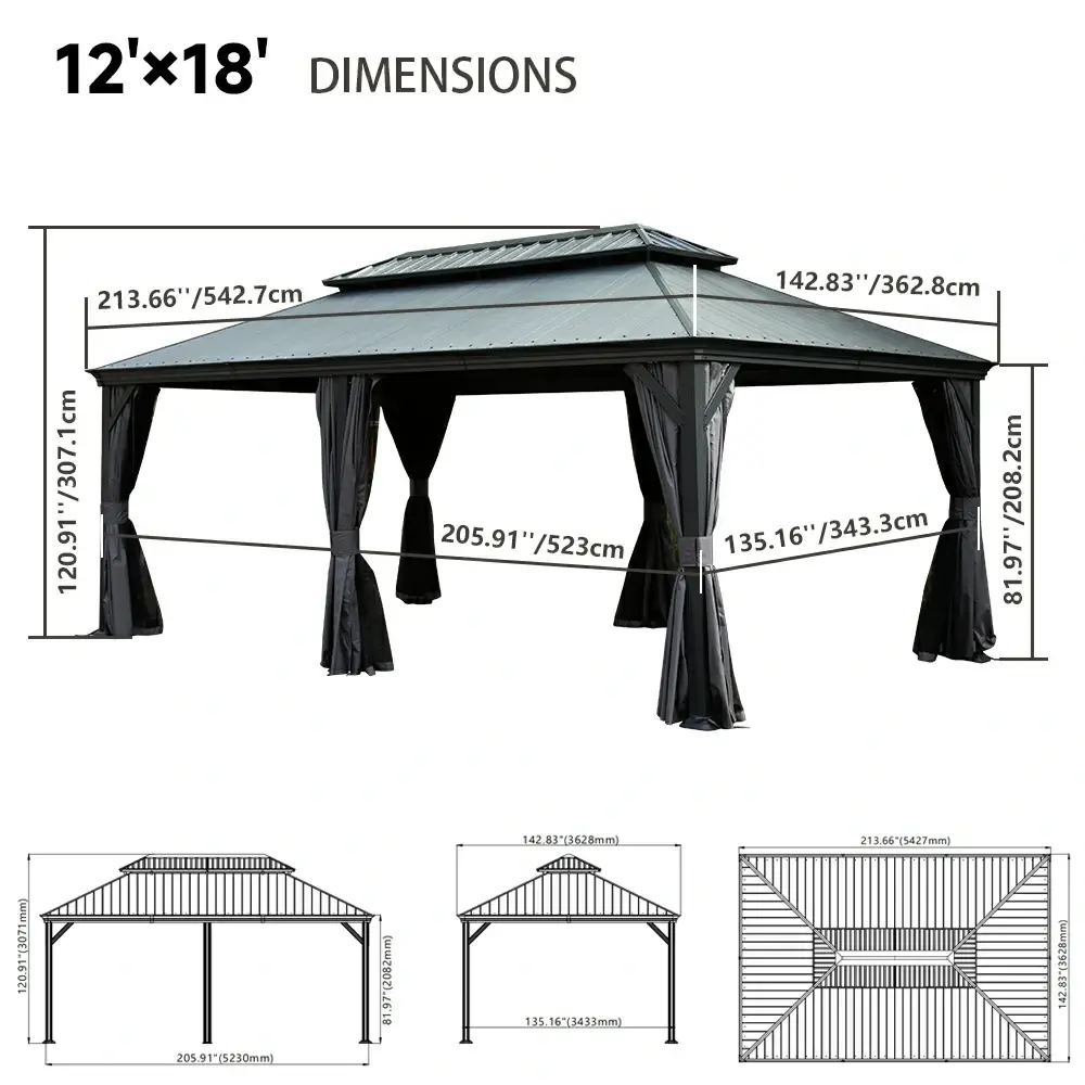 Galvanized Steel Hardtop Gazebo Dark Gray with Resin Roof & Gutters - Image 43