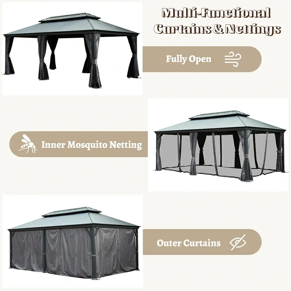 Galvanized Steel Hardtop Gazebo Dark Gray with Resin Roof & Gutters - Image 49