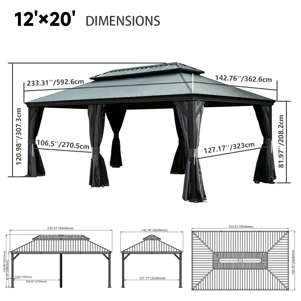 Galvanized Steel Hardtop Gazebo Dark Gray with Resin Roof & Gutters - Image 55