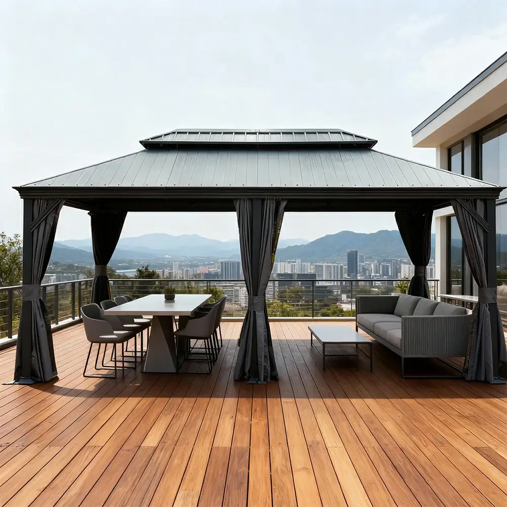 Galvanized Steel Hardtop Gazebo Dark Gray with Resin Roof & Gutters - Image 64