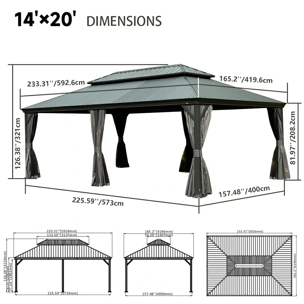 Galvanized Steel Hardtop Gazebo Dark Gray with Resin Roof & Gutters - Image 67