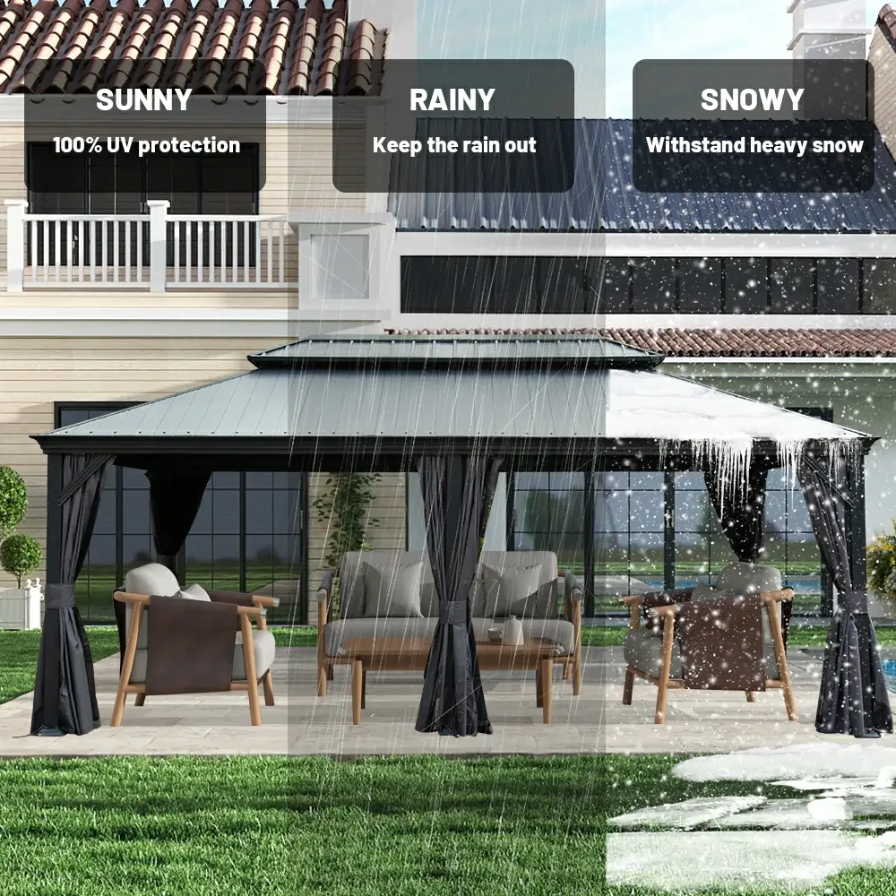 Galvanized Steel Hardtop Gazebo Dark Gray with Resin Roof & Gutters - Image 75