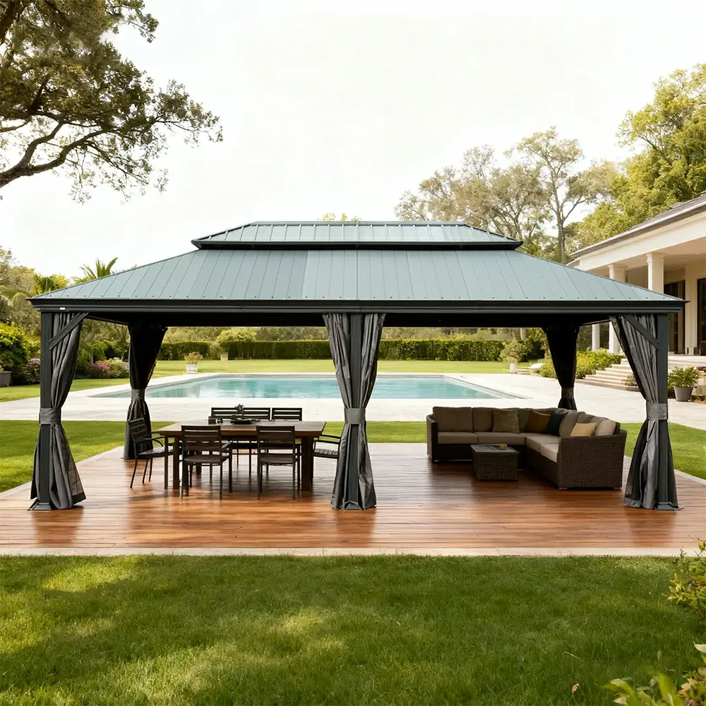 Galvanized Steel Hardtop Gazebo Dark Gray with Resin Roof & Gutters - Image 76