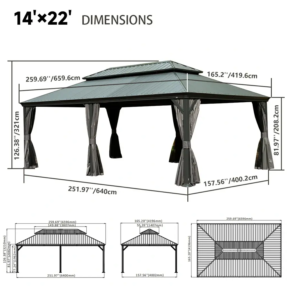 Galvanized Steel Hardtop Gazebo Dark Gray with Resin Roof & Gutters - Image 78