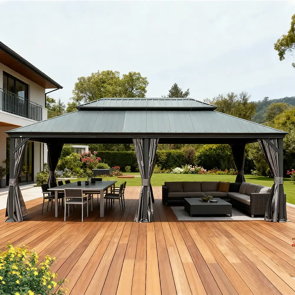 Galvanized Steel Hardtop Gazebo Dark Gray with Resin Roof & Gutters - Image 87