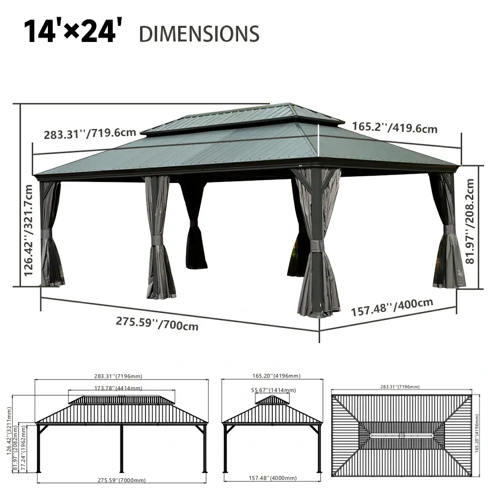 Galvanized Steel Hardtop Gazebo Dark Gray with Resin Roof & Gutters - Image 88