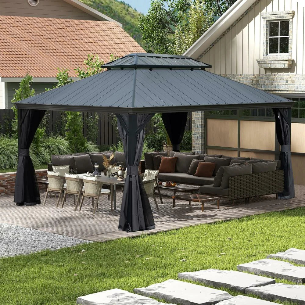 Galvanized Steel Hardtop Gazebo Dark Gray with Resin Roof & Gutters - Image 9