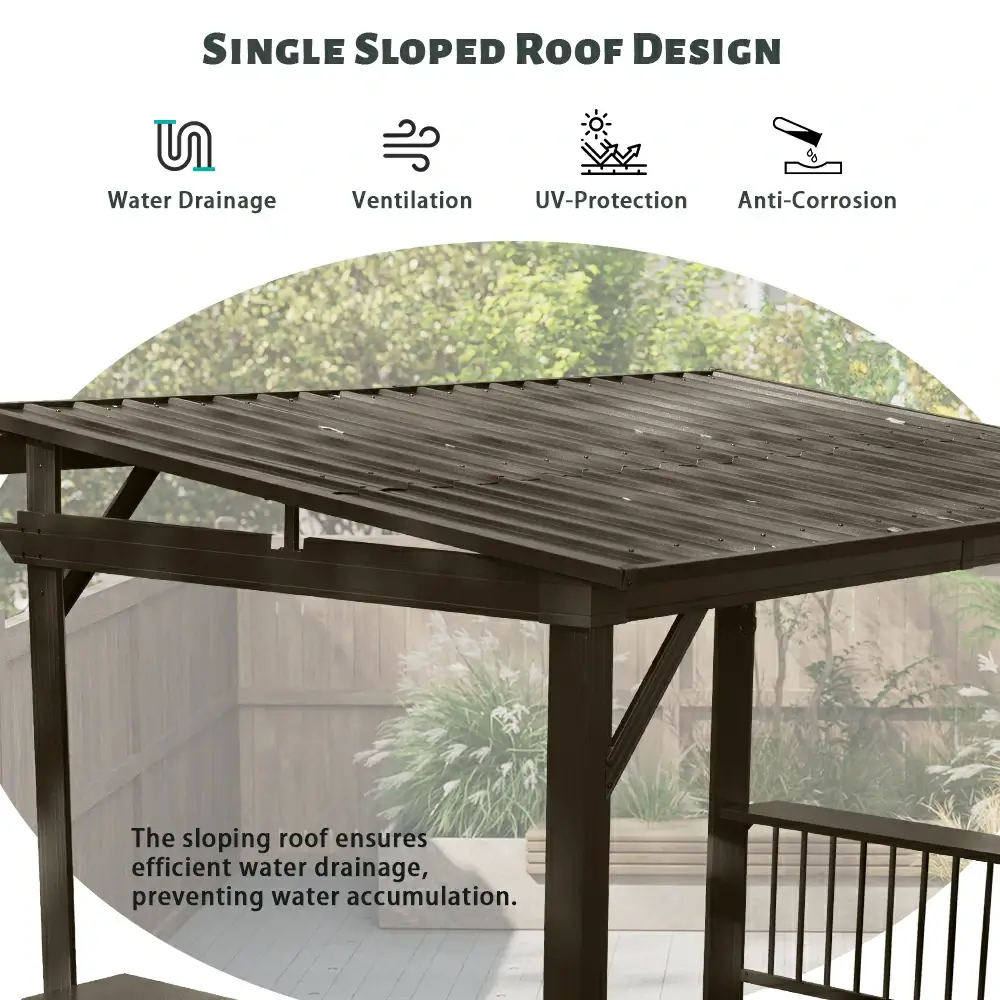 6.5' × 12' Hardtop Grill Gazebo Sloping Roof - Image 11