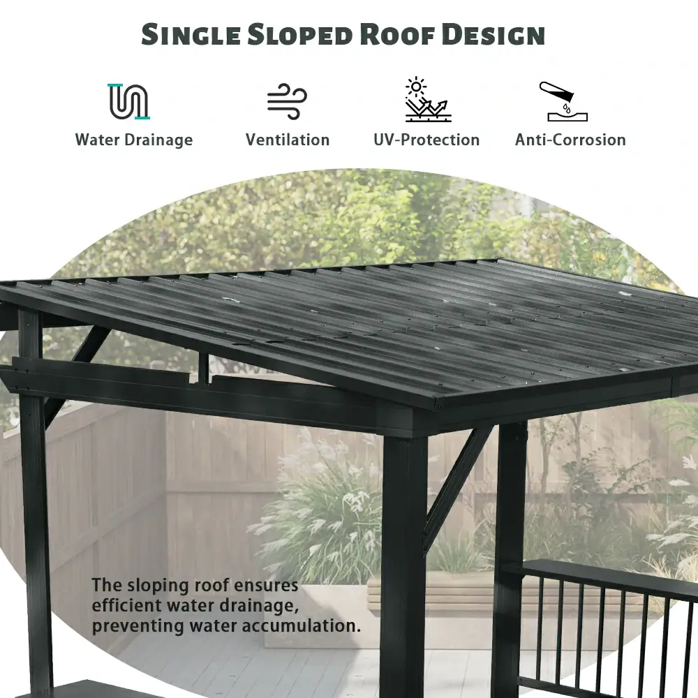 6.5' × 12' Hardtop Grill Gazebo Sloping Roof - Image 4