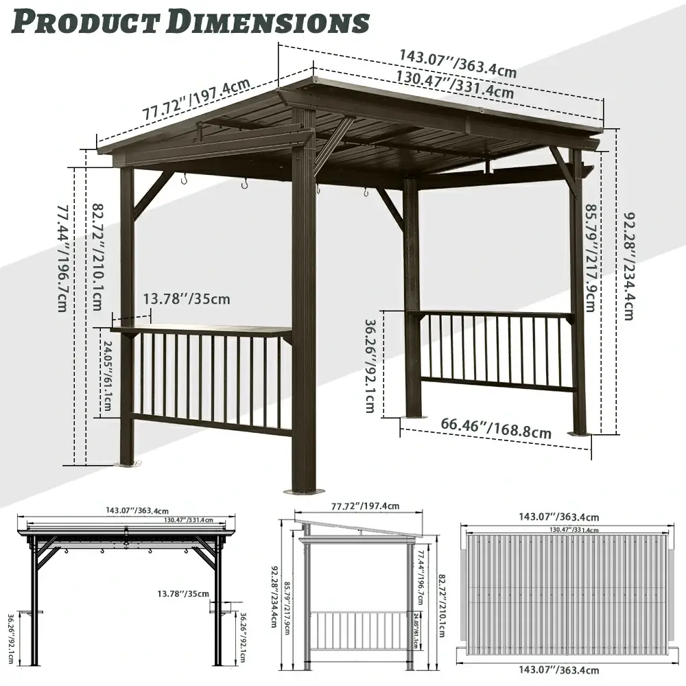 6.5' × 12' Hardtop Grill Gazebo Sloping Roof - Image 9