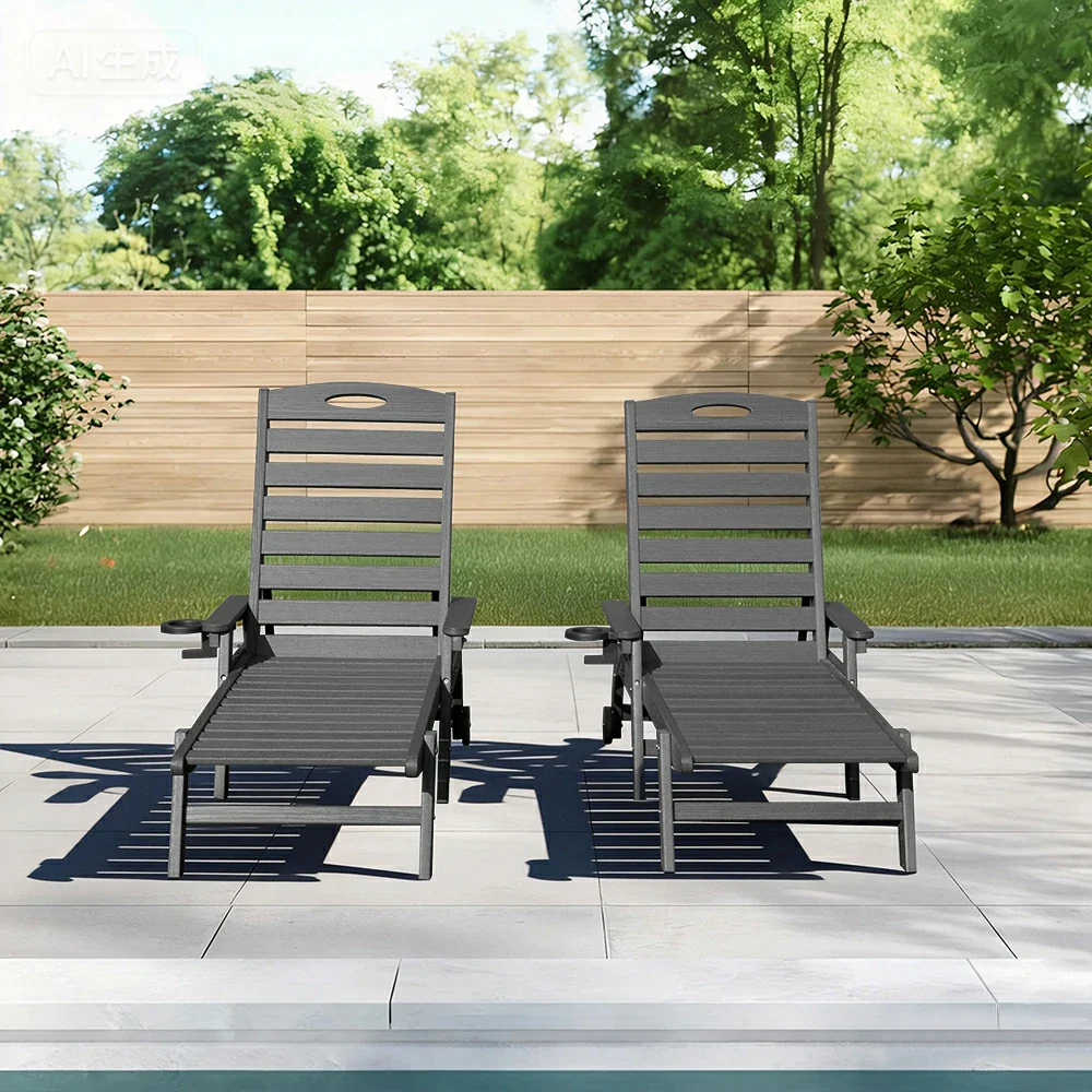 HDPE Patio Chaise Lounge with Arms - Image 16