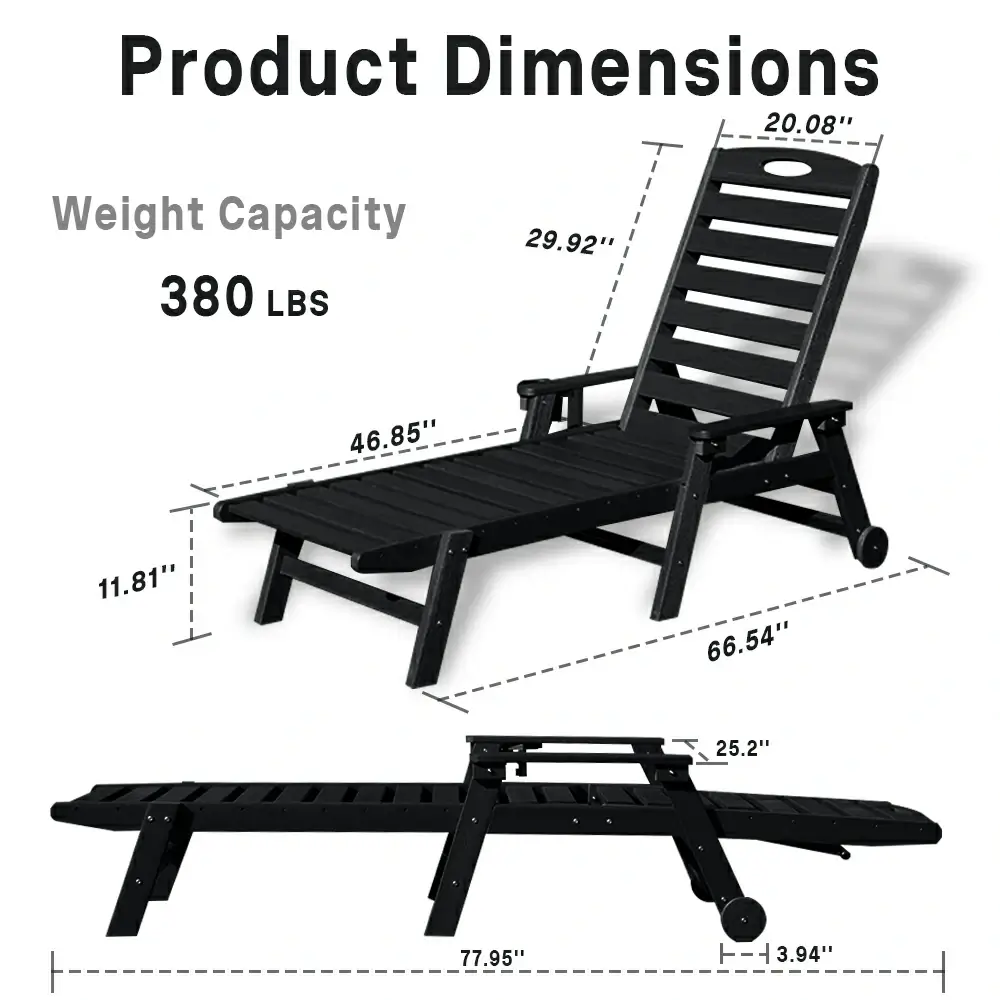 HDPE Patio Chaise Lounge with Arms - Image 37