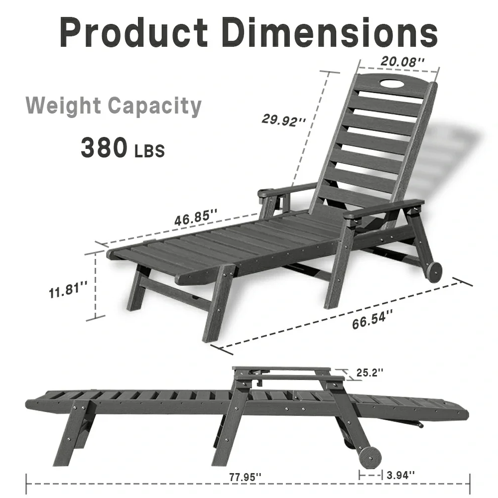 HDPE Patio Chaise Lounge with Arms - Image 4