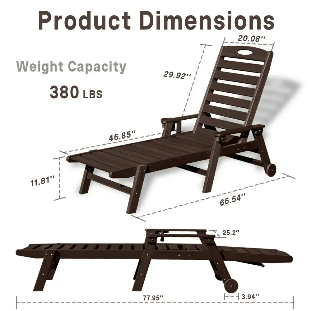 HDPE Patio Chaise Lounge with Arms - Image 61