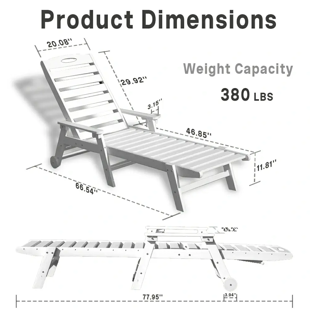 HDPE Patio Chaise Lounge with Arms - Image 71