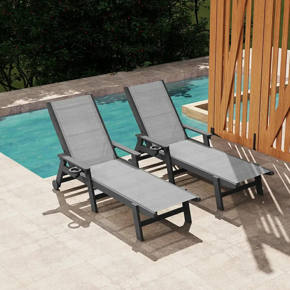 HDPE Sling Chaise Lounge with Arms - Image 29