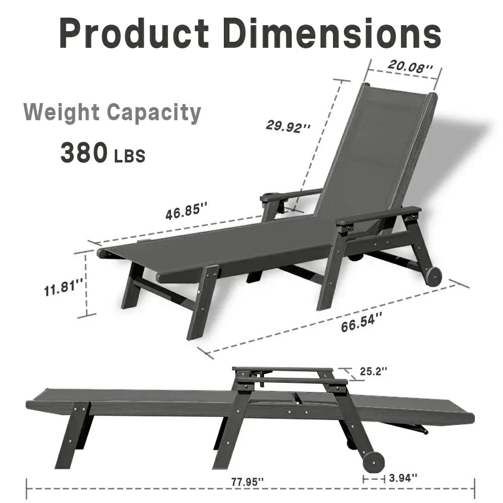 HDPE Sling Chaise Lounge with Arms - Image 3