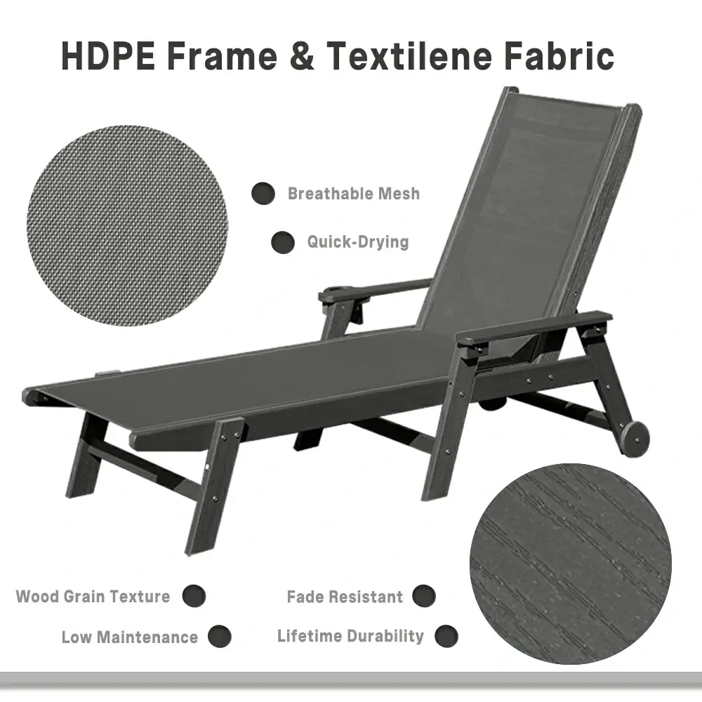 HDPE Sling Chaise Lounge with Arms - Image 4