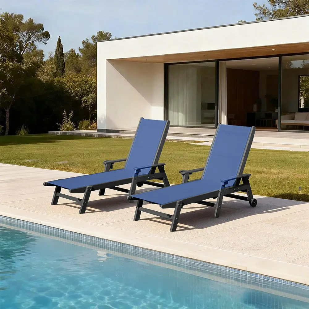 HDPE Sling Chaise Lounge with Arms - Image 43
