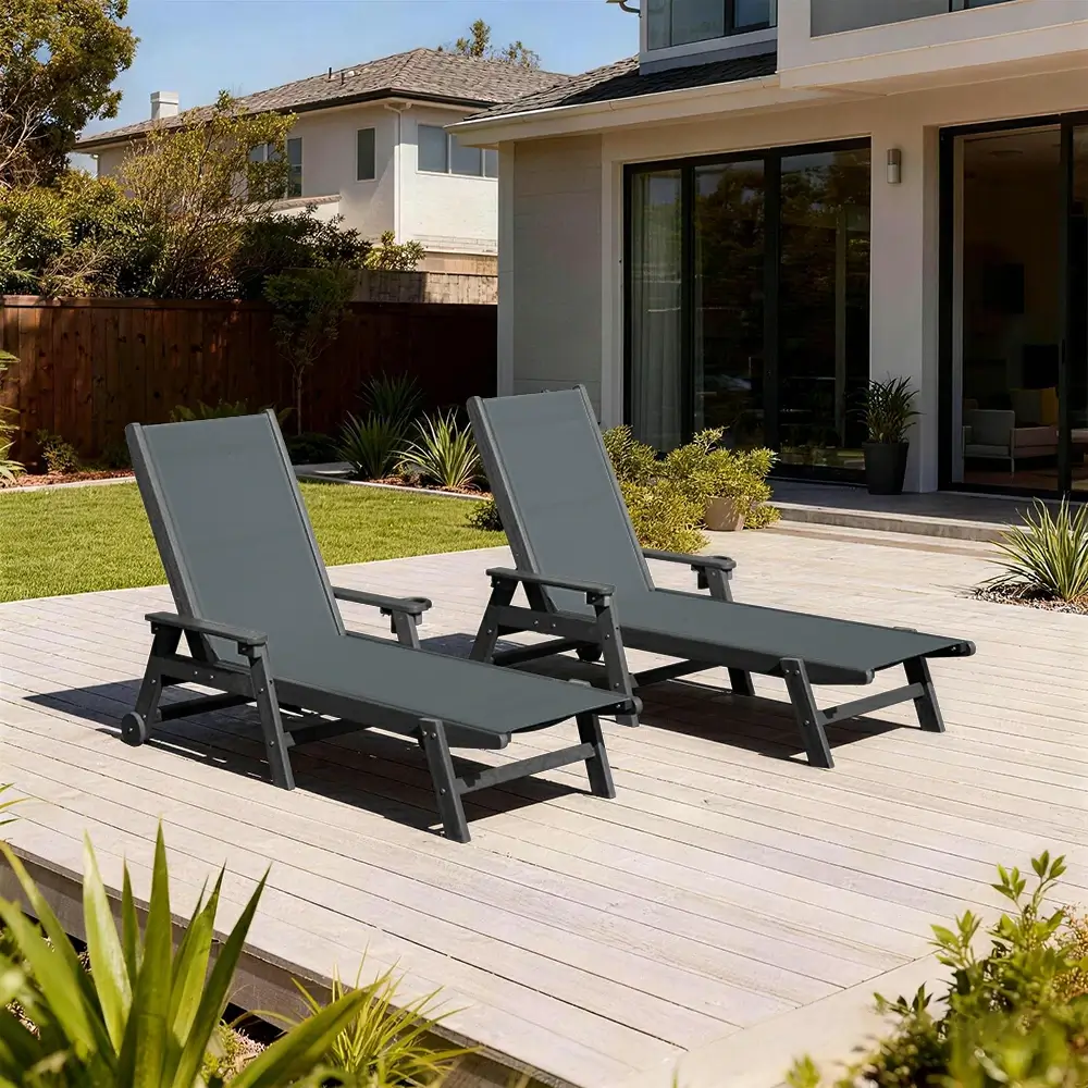 HDPE Sling Chaise Lounge with Arms - Image 9