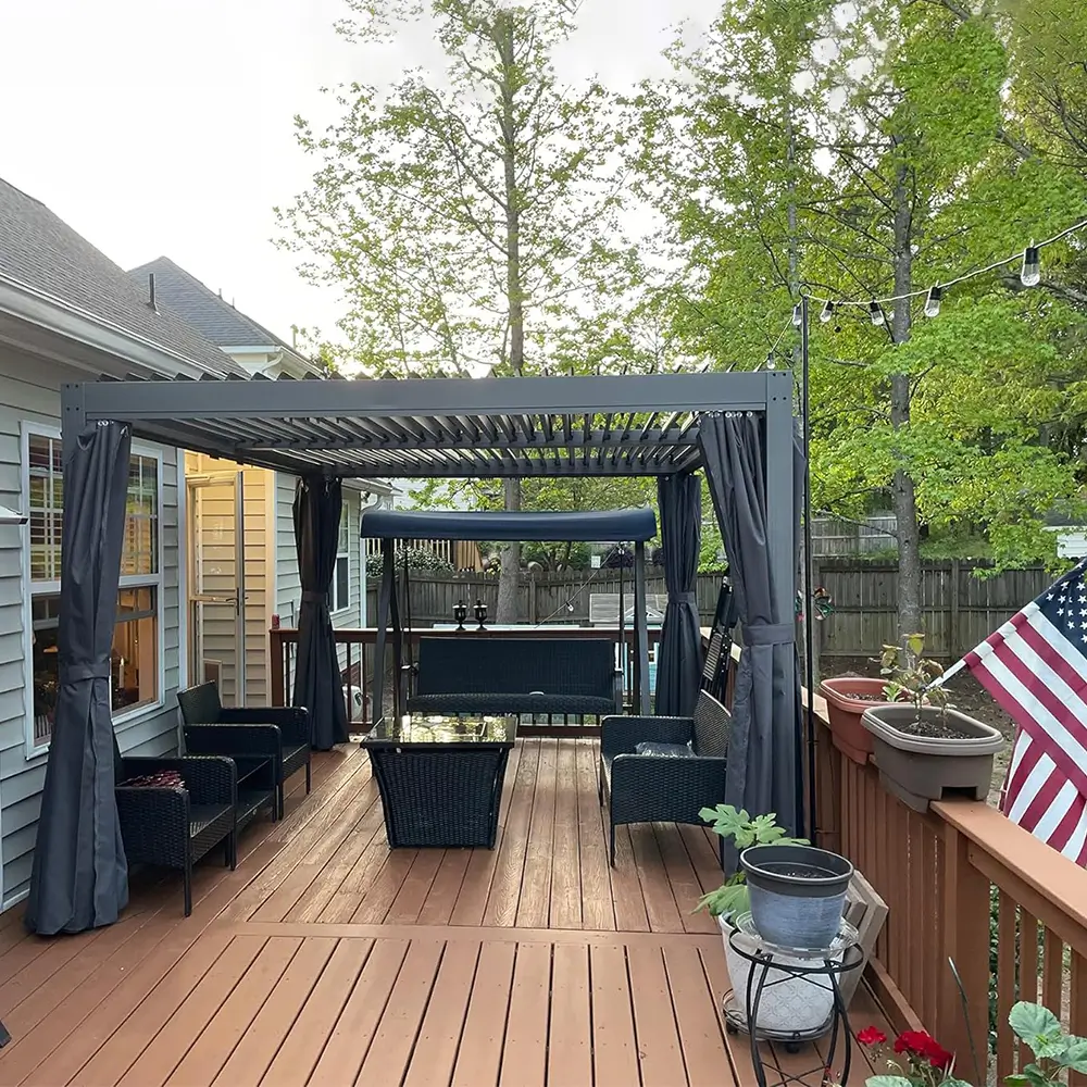Domi Patio Aluminum Louvered Pergola - Gray - Image 10