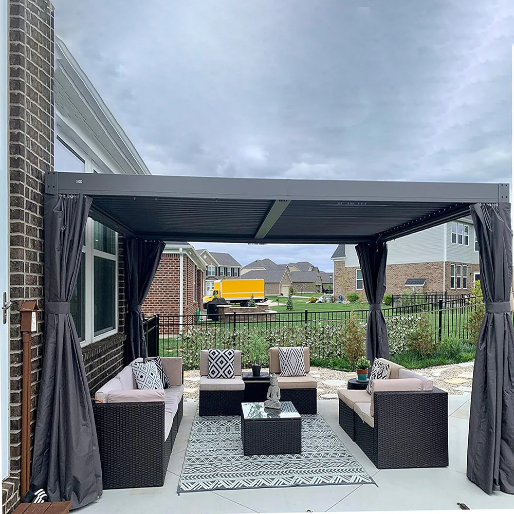 Domi Patio Aluminum Louvered Pergola - Gray - Image 11