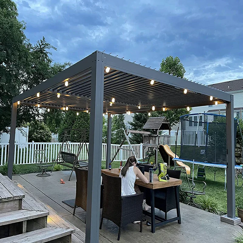 Domi Patio Aluminum Louvered Pergola - Gray - Image 12