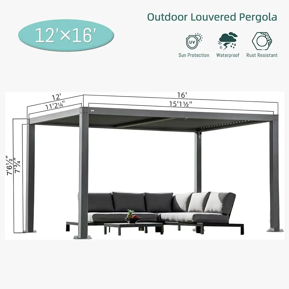 Domi Patio Aluminum Louvered Pergola - Gray - Image 13