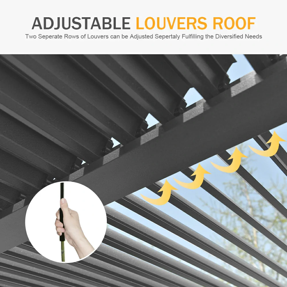 Domi Patio Aluminum Louvered Pergola - Gray - Image 14