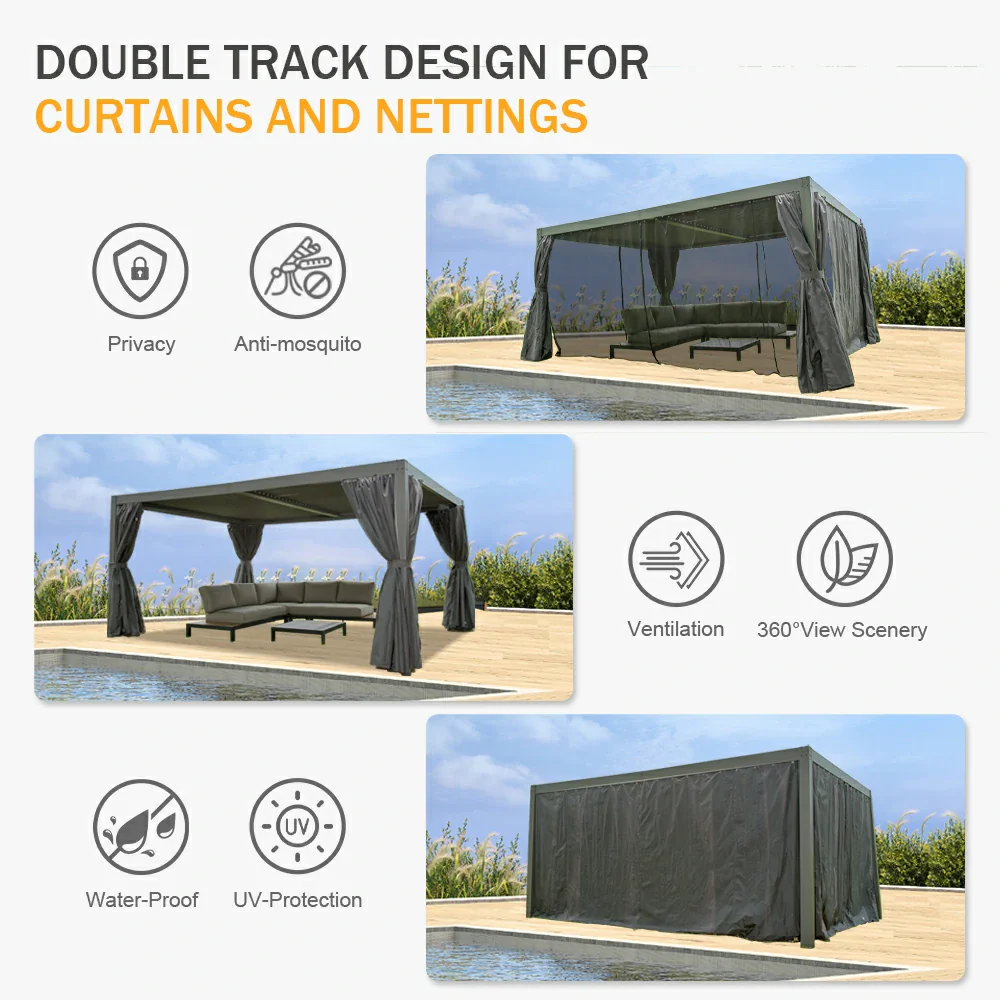 Domi Patio Aluminum Louvered Pergola - Gray - Image 16